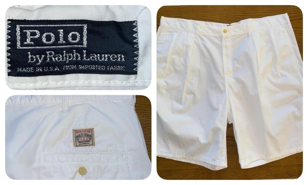 Vintage Polo Ralph Lauren Tyler Shorts Mens 40W 9L White Pleated USA Cotton Prep